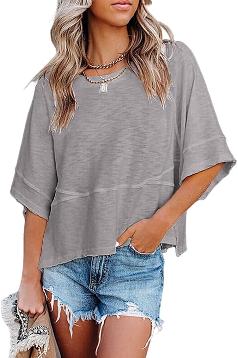 CLEARANCE SALE🔥Women's Summer Casual T-Shirts Loose Fit Crewneck 3/4 Sleeve Tops