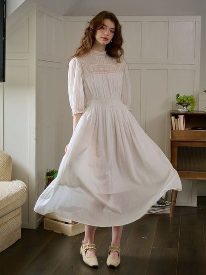 Lace Panel White Dress