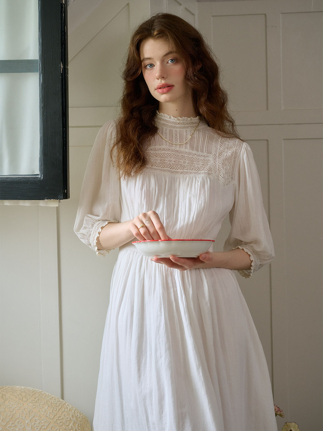 Lace Panel White Dress