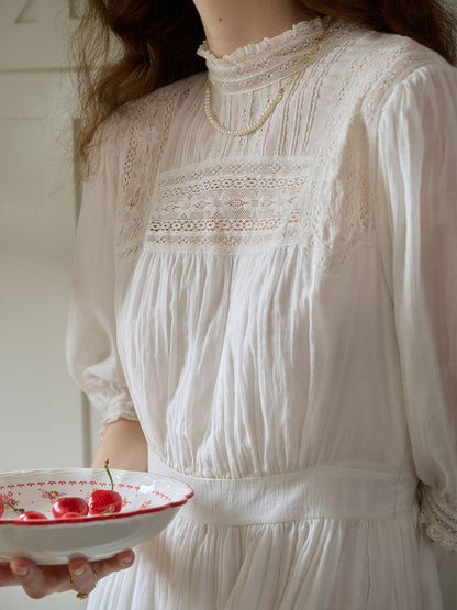 Lace Panel White Dress