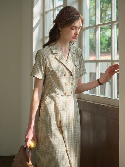 V-Neck Lapel Plaid Dress