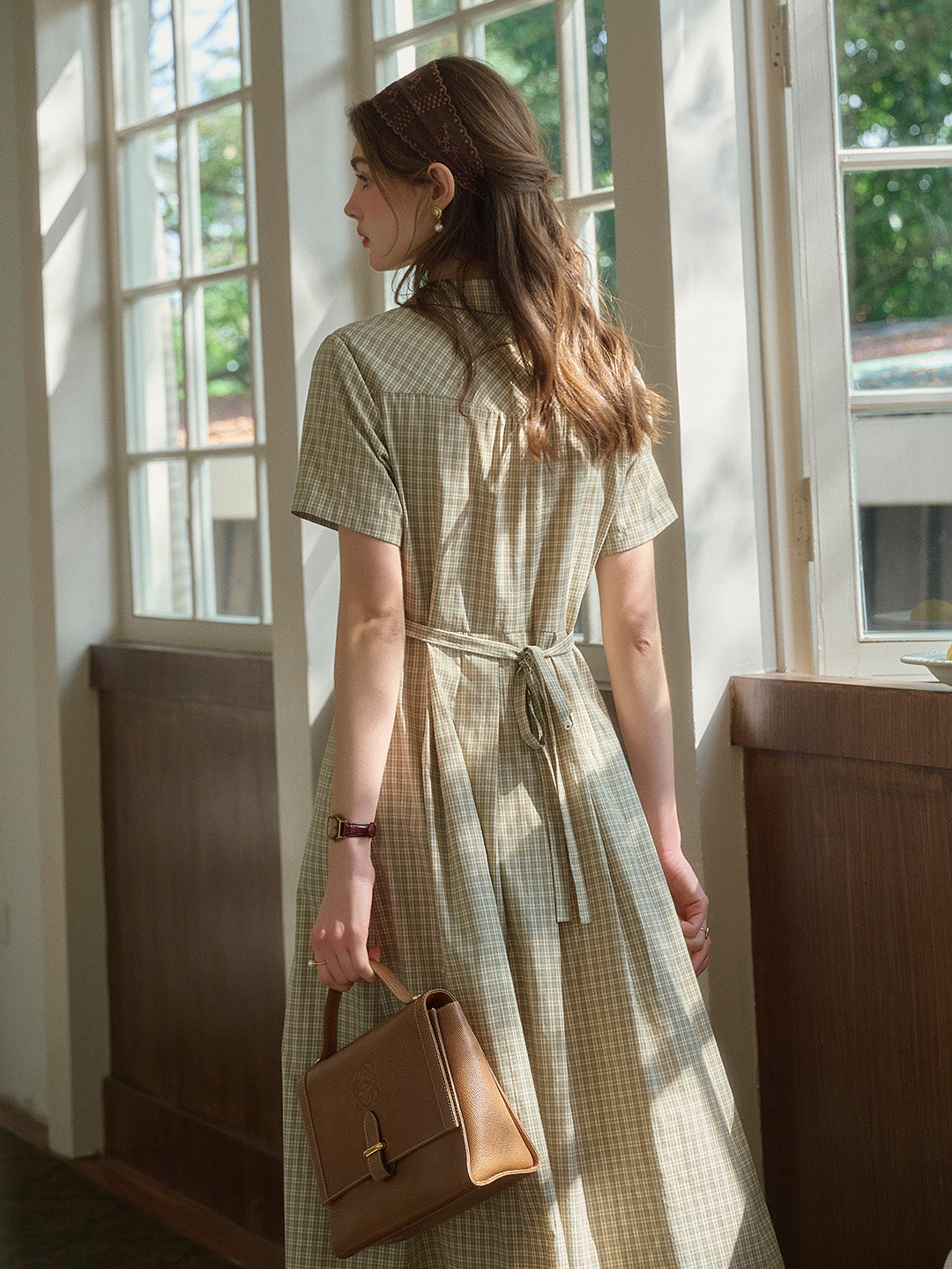 V-Neck Lapel Plaid Dress