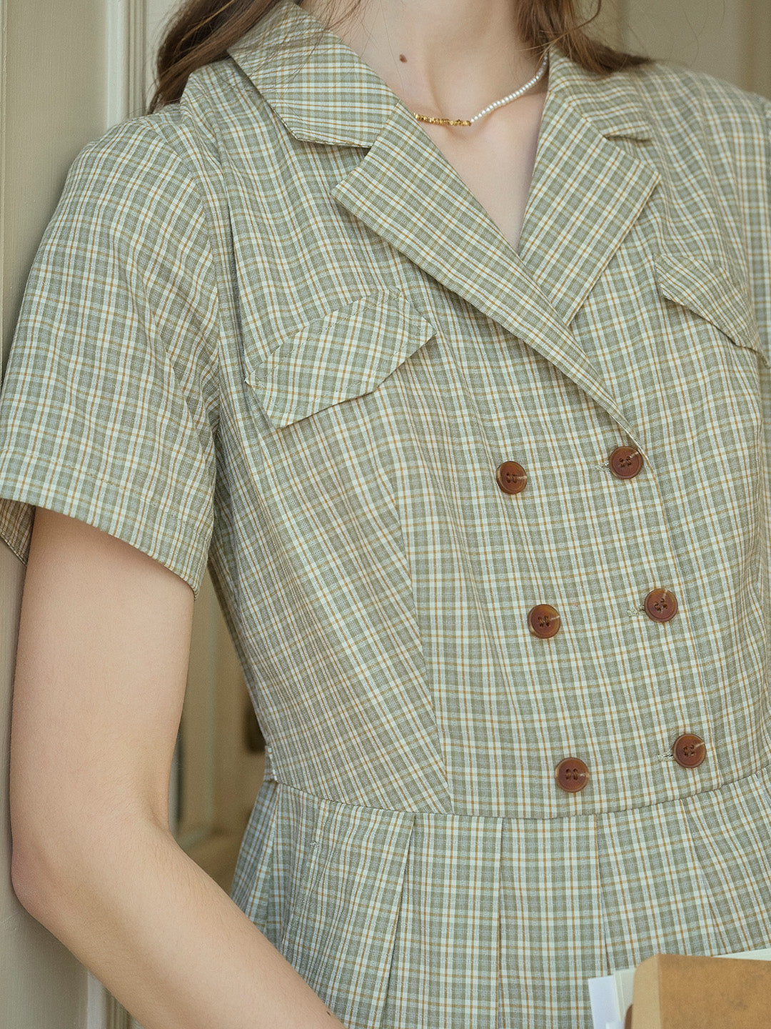 V-Neck Lapel Plaid Dress