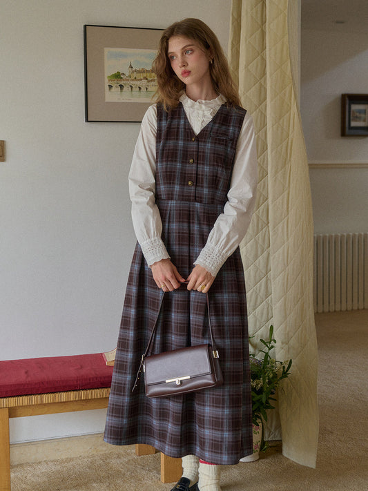 V-Neck Plaid Dress