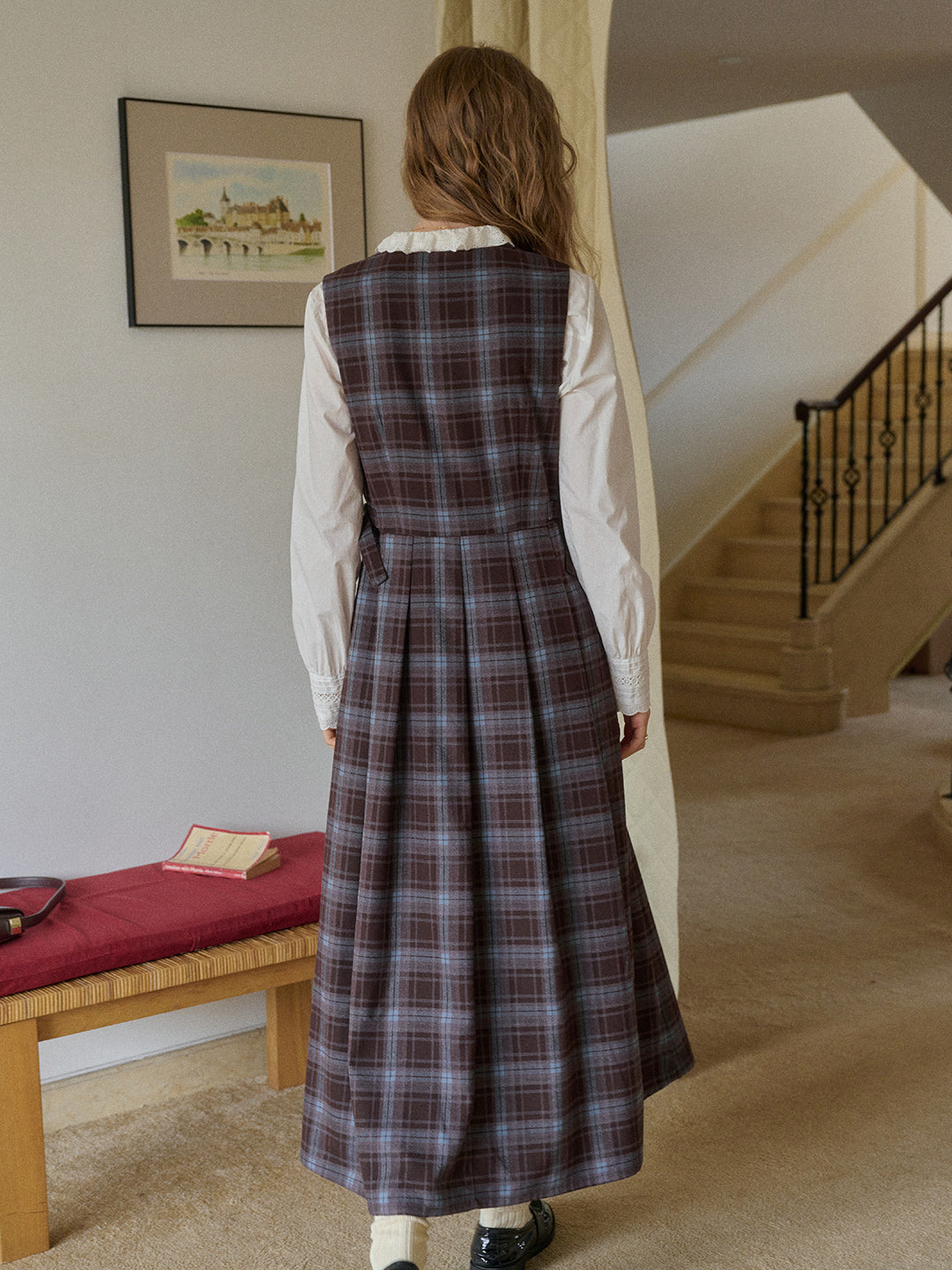 V-Neck Plaid Dress