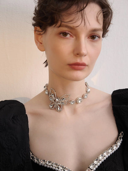 Crystal Butterfly Statement Choker Necklace