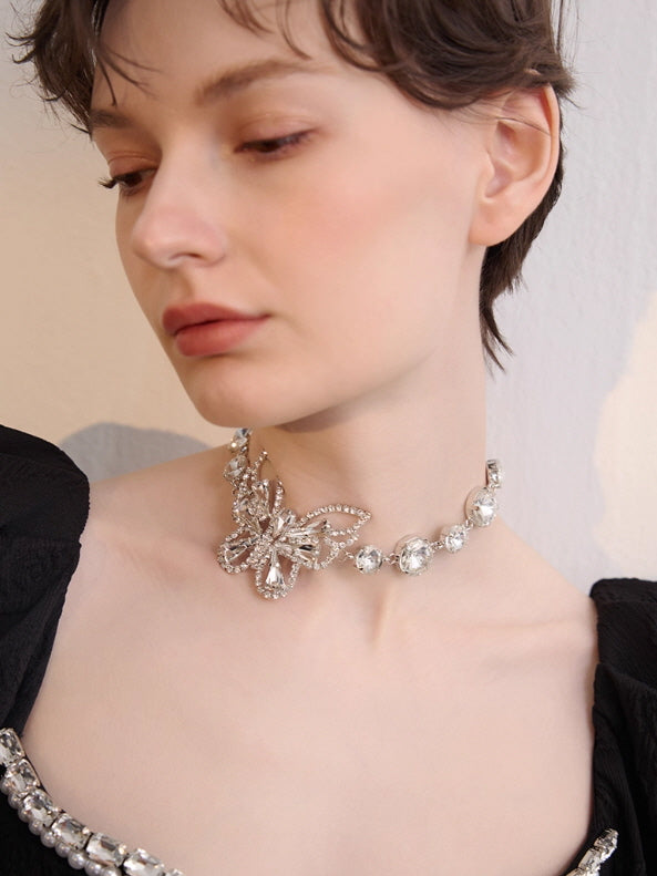 Crystal Butterfly Statement Choker Necklace