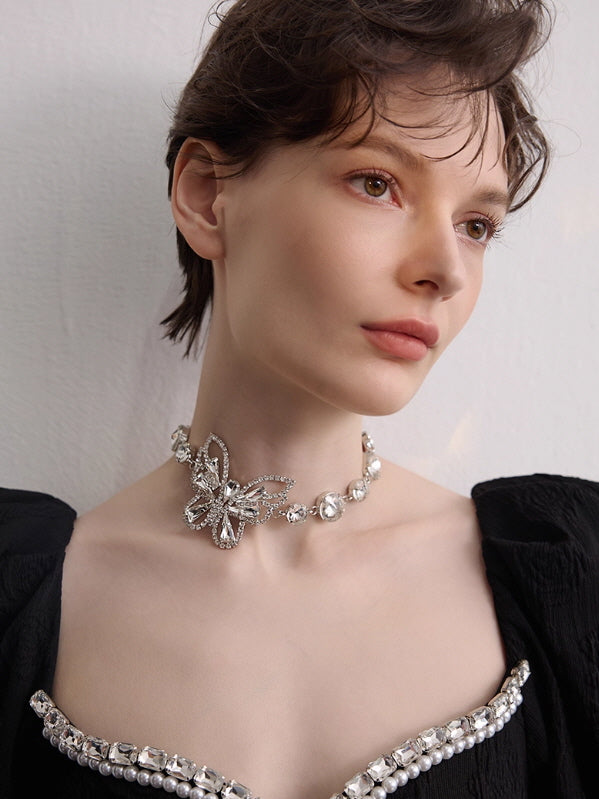 Crystal Butterfly Statement Choker Necklace