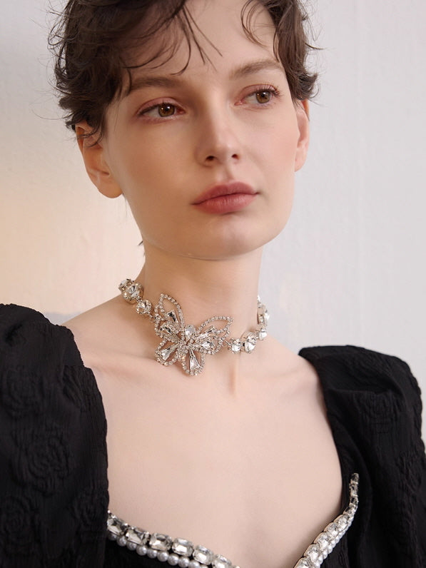 Crystal Butterfly Statement Choker Necklace