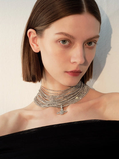 Starlight Layers Rhinestone Chain Choker Necklace