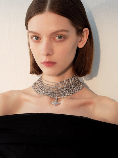Starlight Layers Rhinestone Chain Choker Necklace