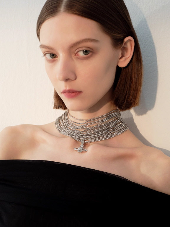 Starlight Layers Rhinestone Chain Choker Necklace