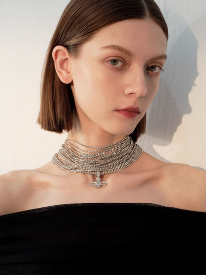 Starlight Layers Rhinestone Chain Choker Necklace