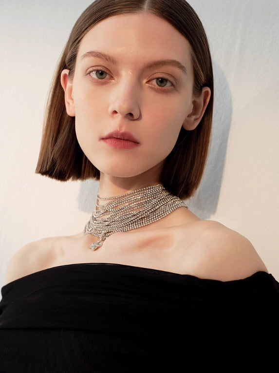 Starlight Layers Rhinestone Chain Choker Necklace