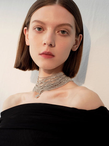 Starlight Layers Rhinestone Chain Choker Necklace