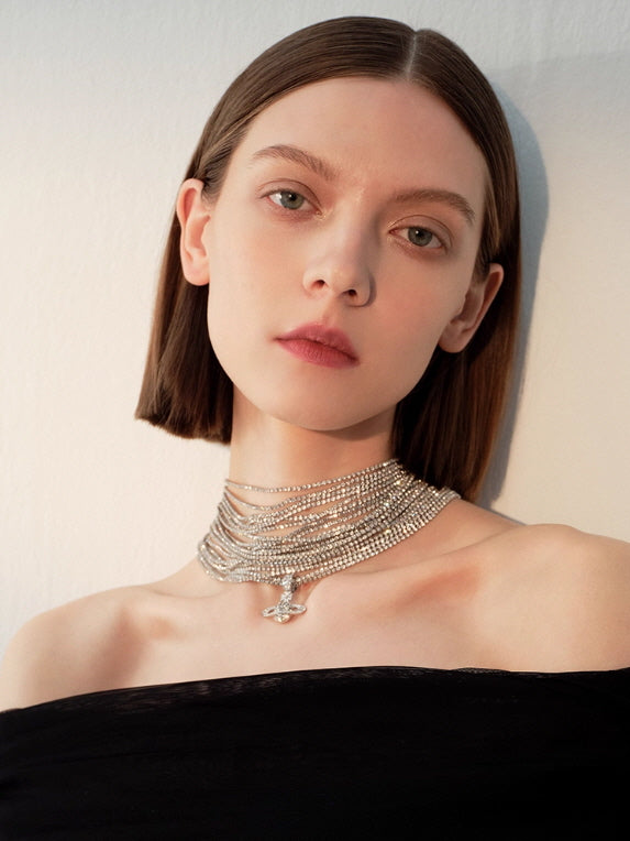 Starlight Layers Rhinestone Chain Choker Necklace