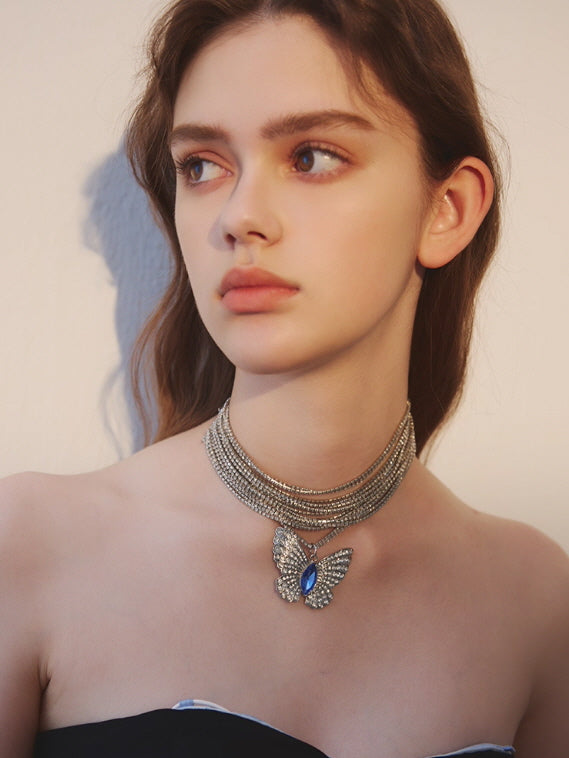 Blue Butterfly Crystal Choker