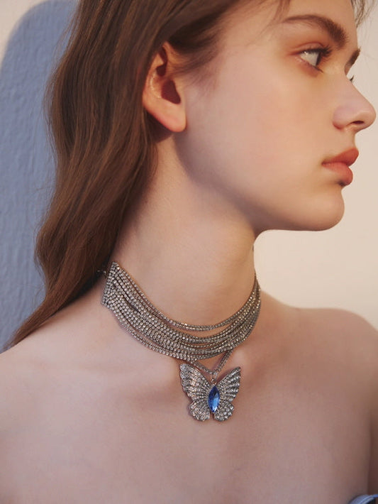 Blue Butterfly Crystal Choker