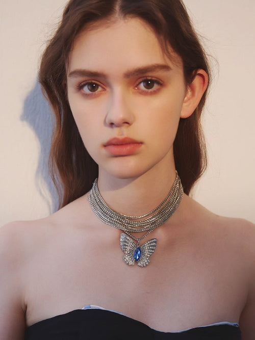 Blue Butterfly Crystal Choker