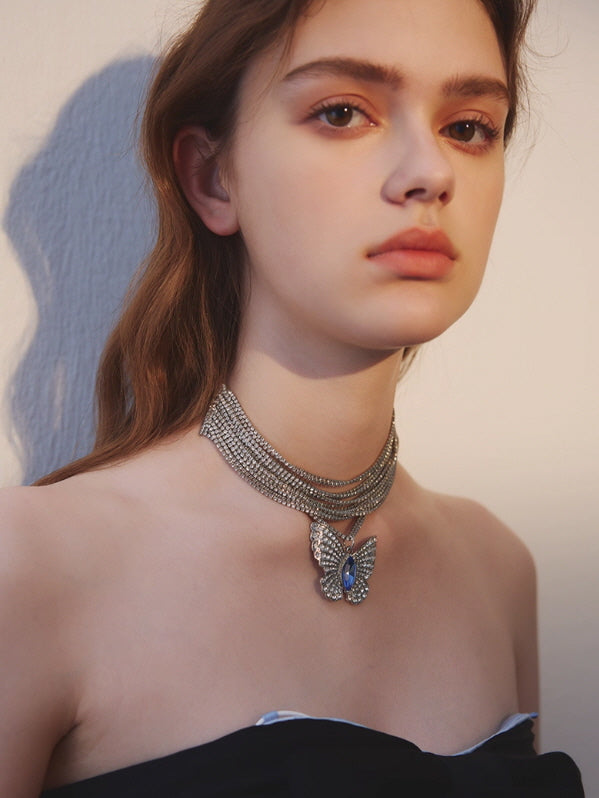 Blue Butterfly Crystal Choker