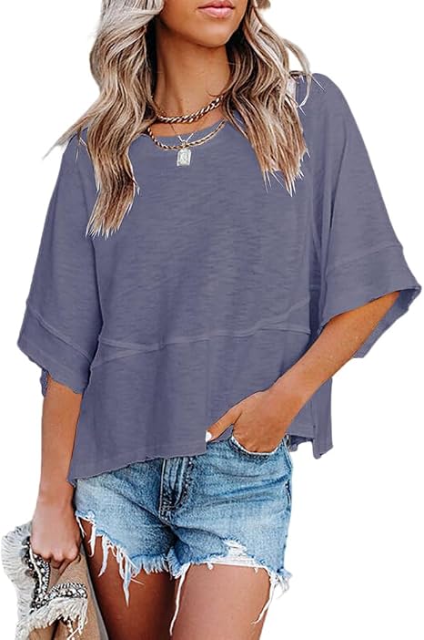 CLEARANCE SALE🔥Women's Summer Casual T-Shirts Loose Fit Crewneck 3/4 Sleeve Tops