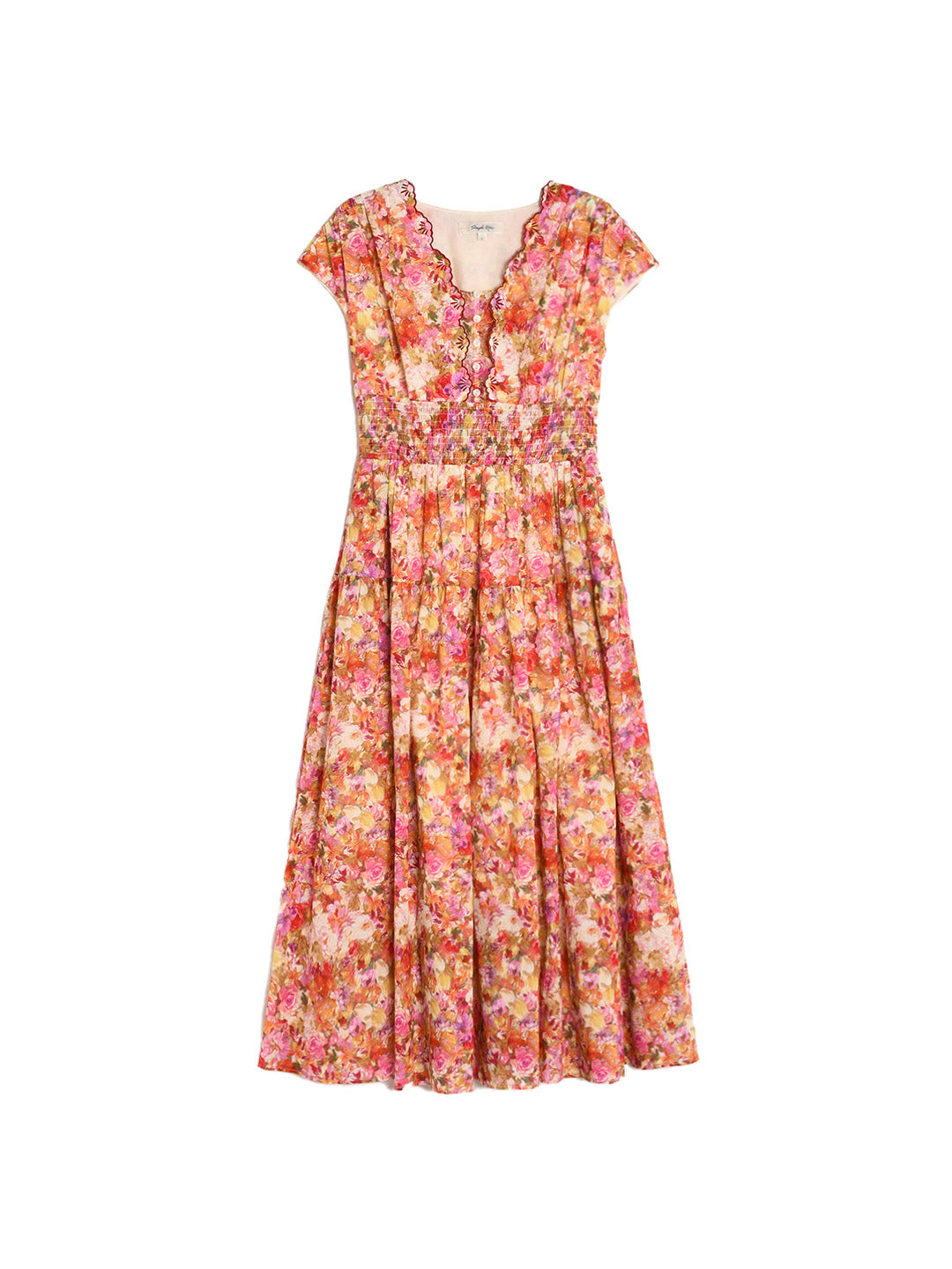 Wavy Neck Floral 100% Cotton Dress