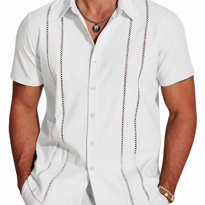 Men's Cuban Guayabera Shirt, Short Sleeve Linen Blend Button Down Summer Shirt, Lightweight Breathable Casual Beach & Vacation Wear