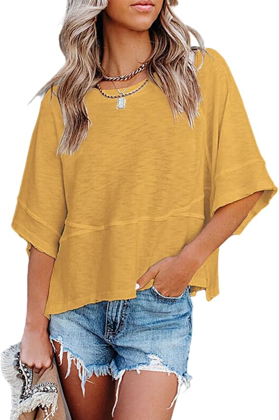 CLEARANCE SALE🔥Women's Summer Casual T-Shirts Loose Fit Crewneck 3/4 Sleeve Tops