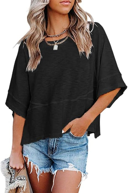 CLEARANCE SALE🔥Women's Summer Casual T-Shirts Loose Fit Crewneck 3/4 Sleeve Tops