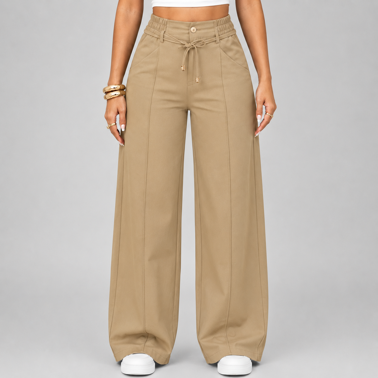 💥Last Day Promotion💥New Summer Drawstring High Waist Wide Leg Pants
