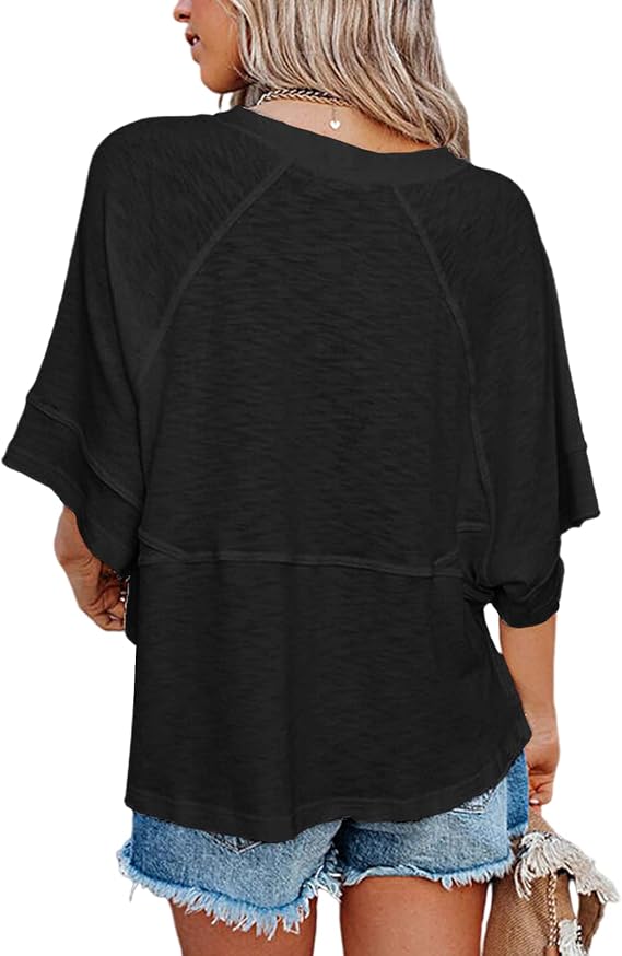CLEARANCE SALE🔥Women's Summer Casual T-Shirts Loose Fit Crewneck 3/4 Sleeve Tops