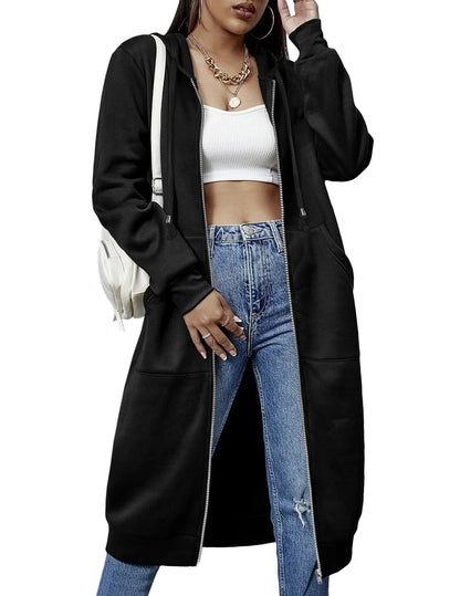 Women's Zip Up Fleece Hoodie Tunic Jacket