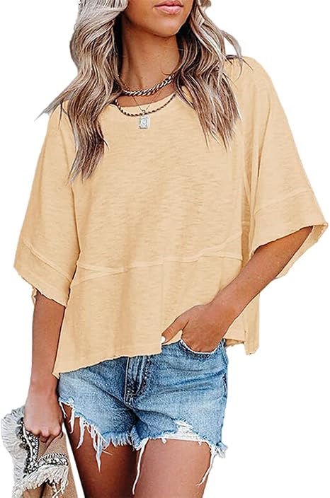 CLEARANCE SALE🔥Women's Summer Casual T-Shirts Loose Fit Crewneck 3/4 Sleeve Tops