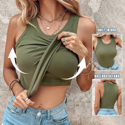 🔥 LAST DAY PROMOTION🍃Women’s Ribbed Tank Top with Built-In Bra – Soft, Stretchy & Supportive