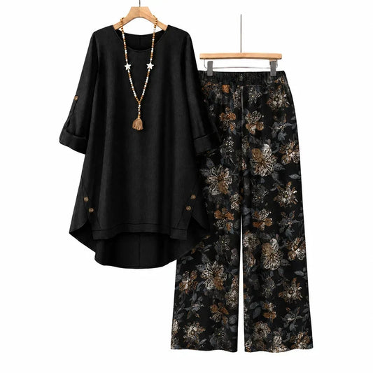 🔥Women's Cotton Linen Half Sleeve Top ＆ Pants Set – Breathable & lightweight