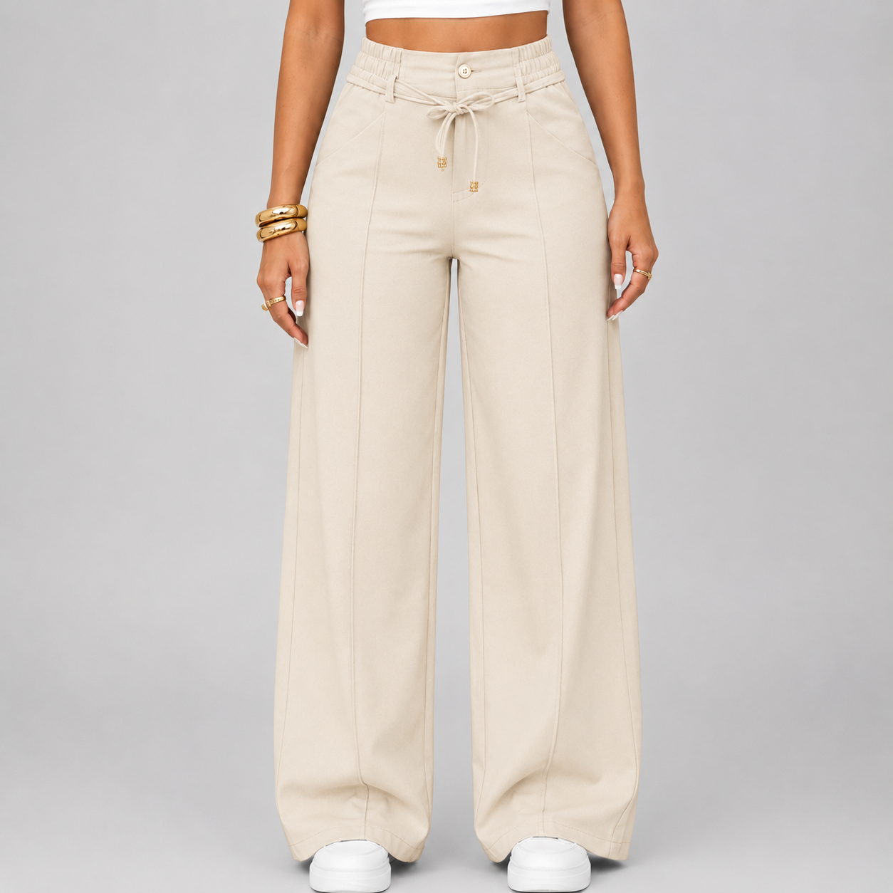 💥Last Day Promotion💥New Summer Drawstring High Waist Wide Leg Pants
