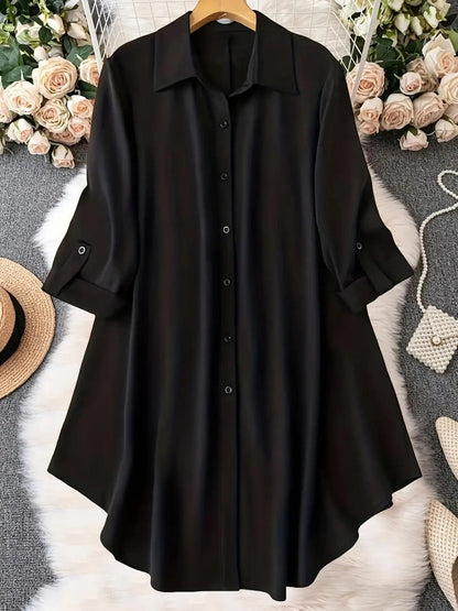 Plus-Size Solid Long Sleeve Button Up Blouse for Spring & Fall
