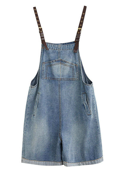 French Blue Pockets Denim Overalls Jumpsuit Summer