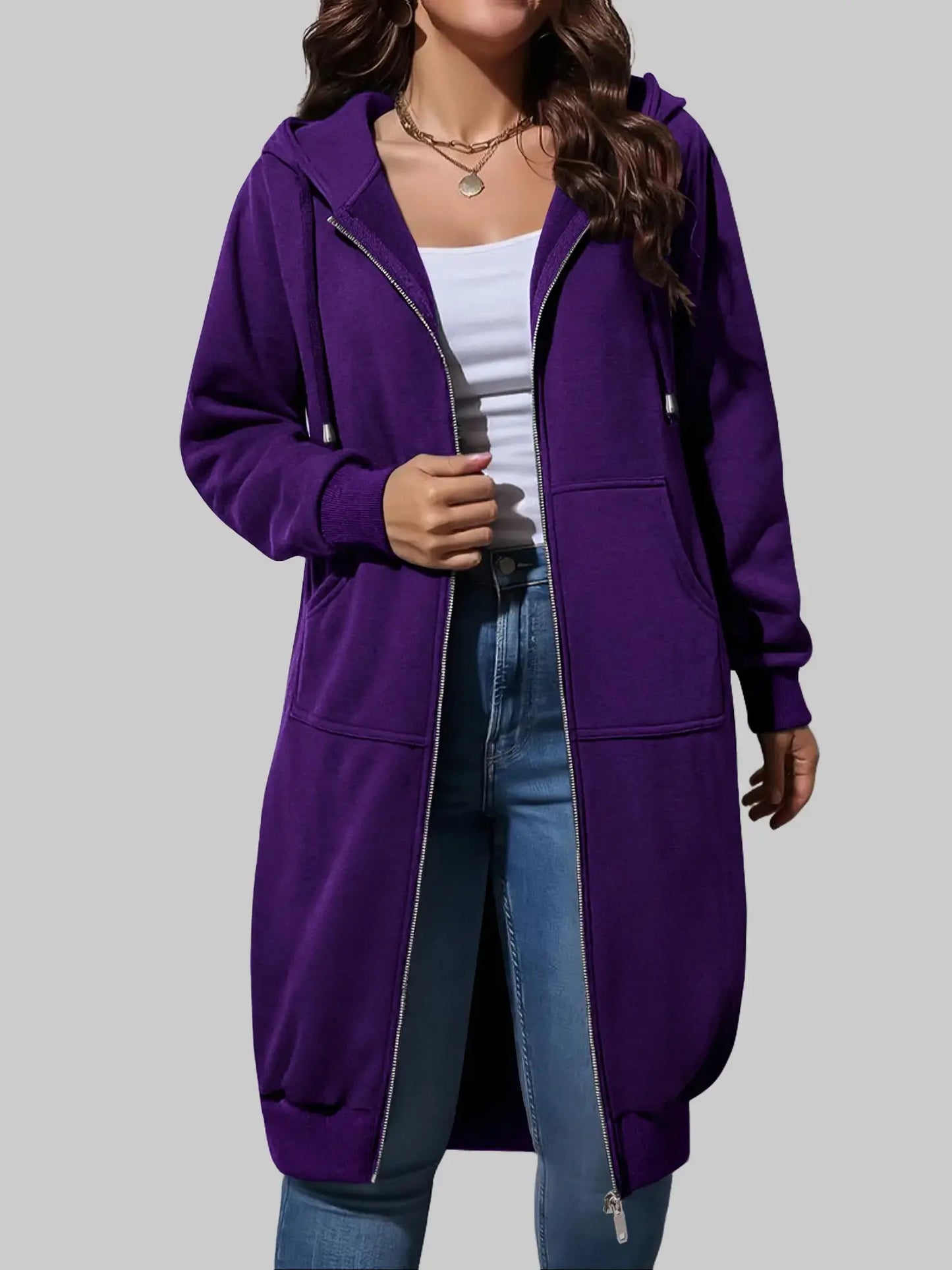 Women's Zip Up Fleece Hoodie Tunic Jacket