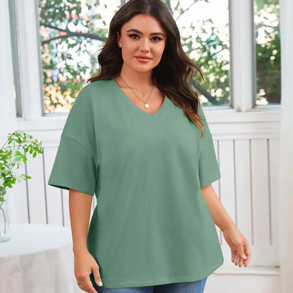 🔥 Women's Plus Size V Neck T Shirts Loose Fit Cotton Tunic Tops