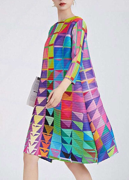 Organic Rainbow O-Neck Print Long Dress Three Quarter Sleeve