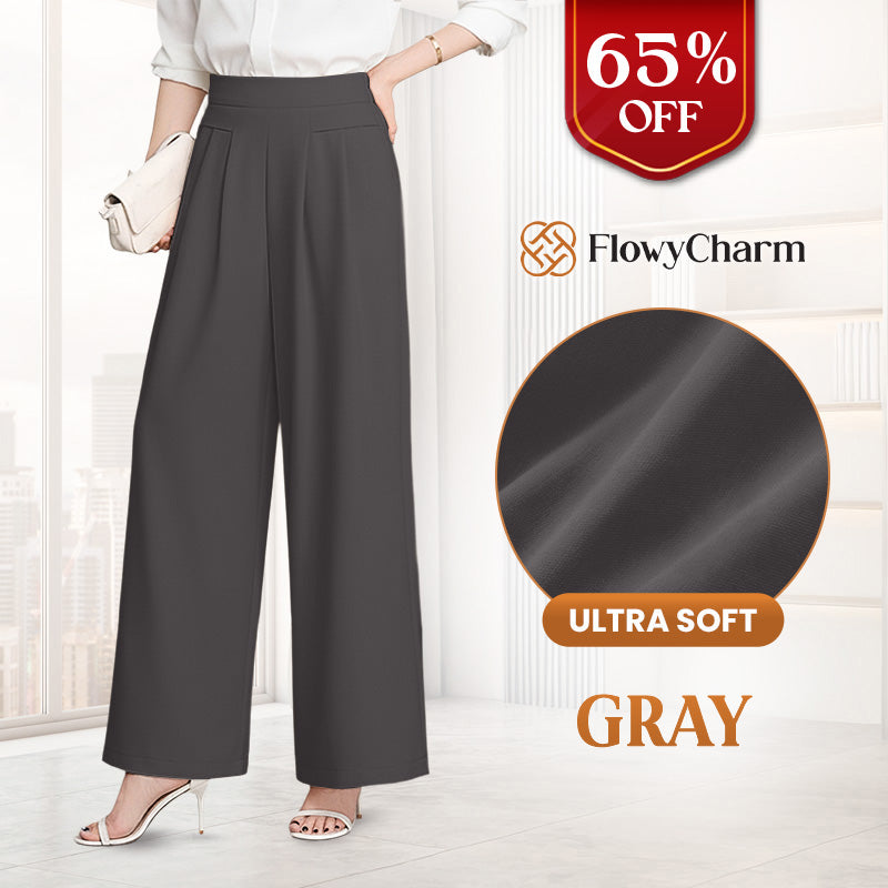 FlowyCharm - Drapey Soft Elegant High-Waisted Wide-Leg Pants