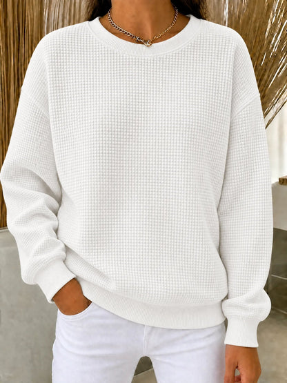 🔥Women's Waffle Knit Crewneck Sweatshirt