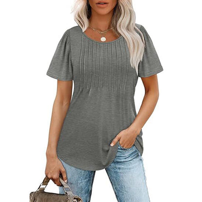 🔥Last Day Promotion🔥Womens T Shirts Short Sleeve Pleated Dressy Casual Scooped Neck Summer Tops Blouses