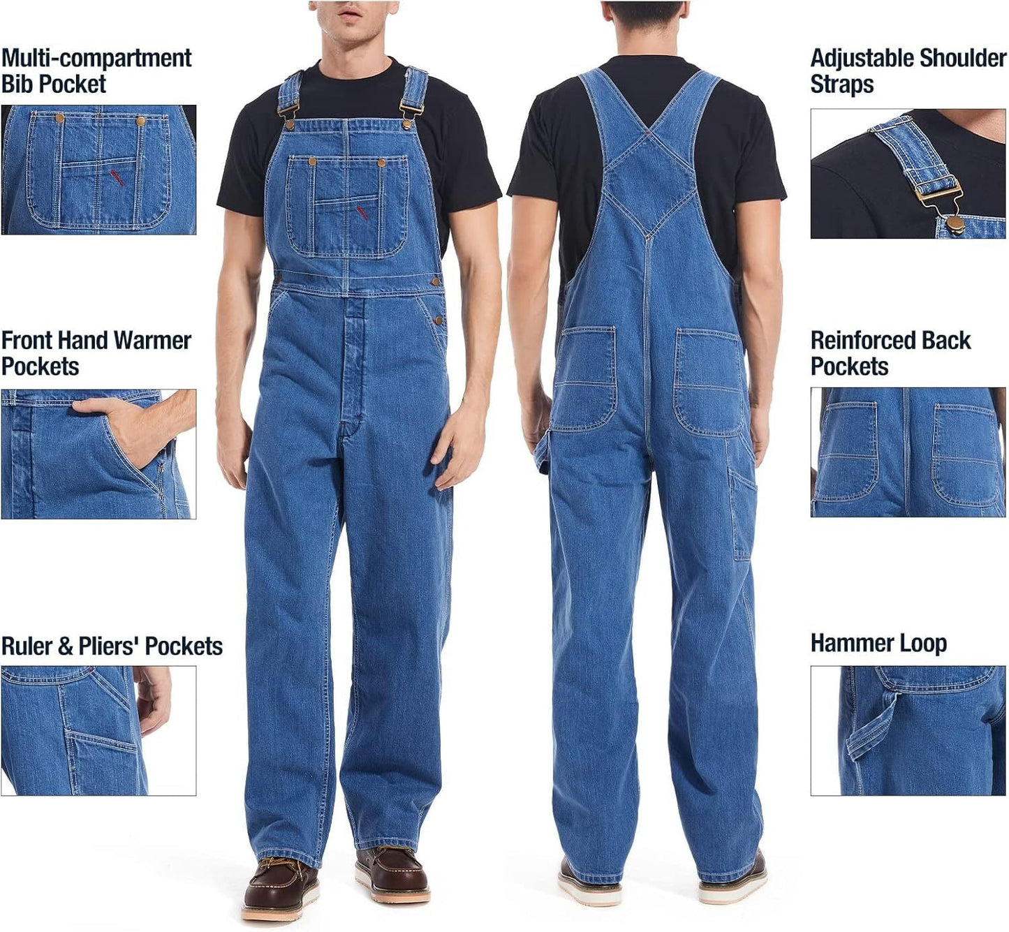 🔥CLEARANCE SALE🔥Men's Heavy-Duty Denim Bib Overalls – Adjustable Straps & Utility Pockets