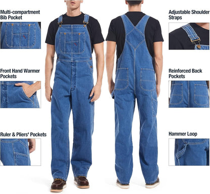 🔥CLEARANCE SALE🔥Men's Heavy-Duty Denim Bib Overalls – Adjustable Straps & Utility Pockets