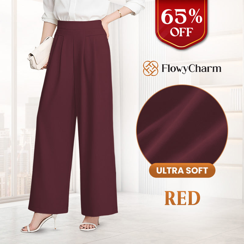 FlowyCharm - Drapey Soft Elegant High-Waisted Wide-Leg Pants