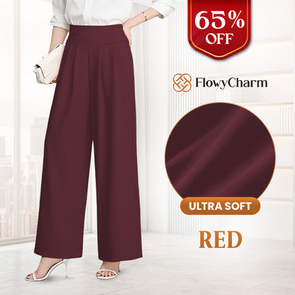 FlowyCharm - Drapey Soft Elegant High-Waisted Wide-Leg Pants