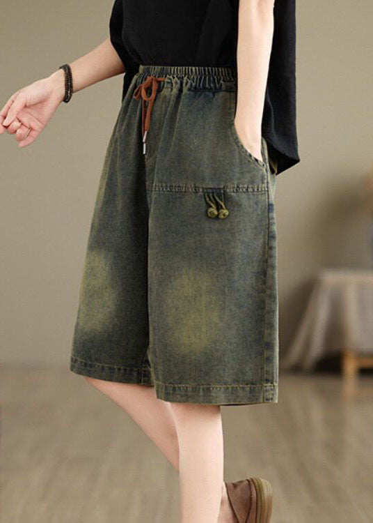 Summer Loose Casual Embroidered Elastic Waist Denim Shorts