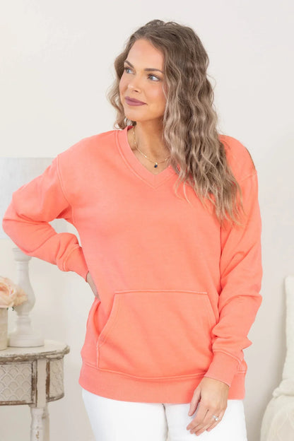 Pigment-Dyed Cozy Campfire V-Neck Sweatshirt